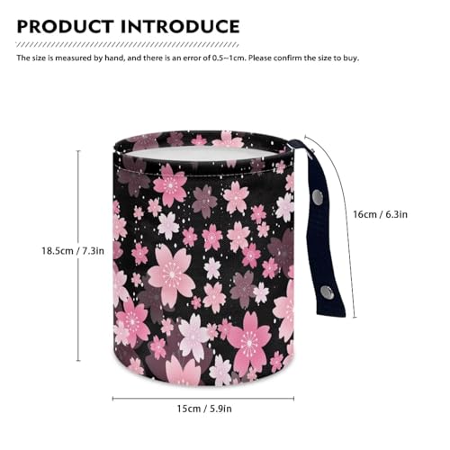 Image of Cherry Blossom Car Garbage Can Small Trash Can with Leak Proof Inside Liner And Hanging Strap Car Organizer Portable Car Essentials for Road Trip