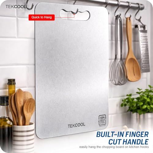 Image of TEKCOOL Stainless Steel Chopping Board (32 x 22 CM), Vegetable Cutting Board, Premium SUS304 Vegetable and Fruit Cutter Pad, Heavy-Duty Metal Chopping Board?