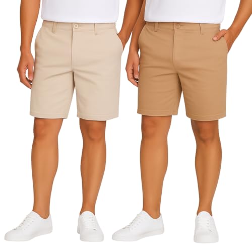 Kit 2 Bermudas Masculina Sarja Alfaiataria Tecido Premium Mauricinho diversas cores (BR, Numérico, 48, Regular, Regular, Bege/Caqui)