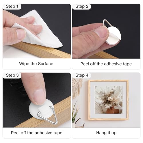 Image of 80 Pack Adhesive Picture Hangers Picture Hanging Hooks Without Nails Plastic Sticky Photo Bracket Hooks for Home Wall Art Photo Frame Bathroom Closet Closet Kitchen Door 4 Sizes