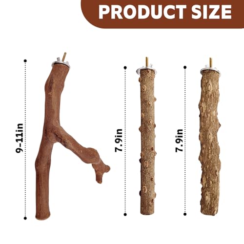 Image of 4PCS Bird Perch Natural Wooden Parrot Stand, 2 Grape Wood Perch, 2 Stand, Paw Grinding Fork Parakeet Chewing Stick Exercise Training Branches for Cockatiels, Small Birds