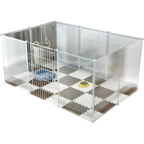 ペットサークル 室内用 犬 猫 用 ペットフェンス 自立式 ジョイント式 パネル 仕切り 脱走防止 小型犬用 ケージ トイレ付き フェンス 屋外用 置くだけ 自由組み合わせ可能 ペット用囲い (72CM 透明 10枚 扉付き (156*105*72CM))