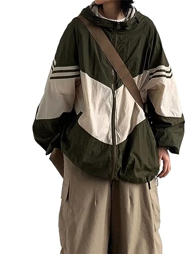 CEINOM Y2k jackets for teens Hooded Jacket Women Quick Dry Outerwear Lightweight Windbreaker Oversized Harajuku Patchwork Top