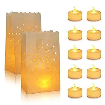 30 Flameless Tea Lights - Yellow Flickering LED Tealight Candles with 30 Bonus Luminary Bags by ACELIST