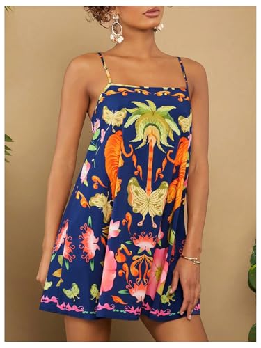 Image of MakeMeChic Women's Flowy Mini Dress Boho A Line Summer Ruffle Dresses Tropical Vacation Outfits