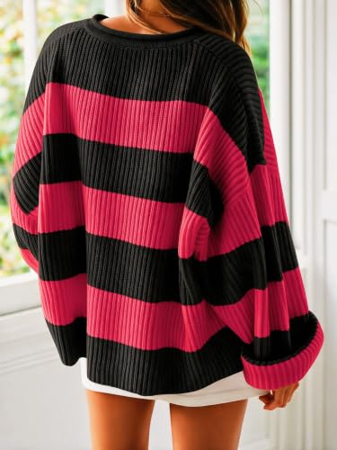Image of Simier Fariry Womens Fall Winter Long Sleeve Oversized Striped Sweater