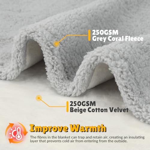 Barpor Waterproof Dog Blanket Washable - Coral Cotton Fleece Double Sided Pet Blanket 102x73cm Soft and Warm Reversible Pet Throws for Medium Dogs Cats Protects Bed Sofa Car Sofa Bed Cover Grey - Image 3