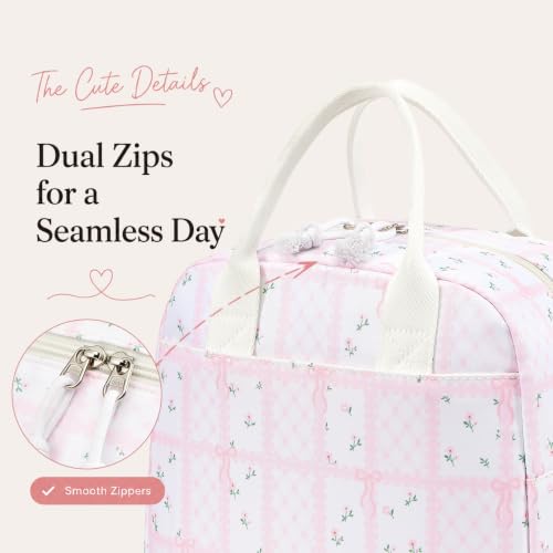 Image of LOVELYWIND Lunch Box for Women, Insulated Lunch Bag, Pink Checkered Tote