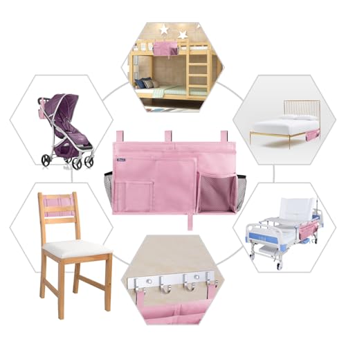 Image of Surblue Caddy Hanging Organizer Bedside Storage Bag for Bunk and Hospital Beds (Pink)