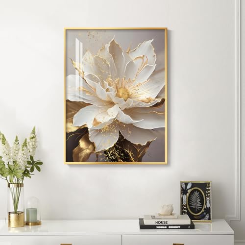 Gold Framed Floral Wall Art Decor, Modern White and Gold Painting Print Artwork for Bathroom Walls, Elegant Peony Flower Picture for Bedroom Kitchen Washroom Hallway Office Home Decor, 12x16 Inch Gold Framed Floral Wall Art Decor, Modern White and Gold Painting Print Artwork for Bathroom Walls, Elegant Peony Flower Picture for Bedroom Kitchen Washroom Hallway Office Home Decor, 12x16 Inch