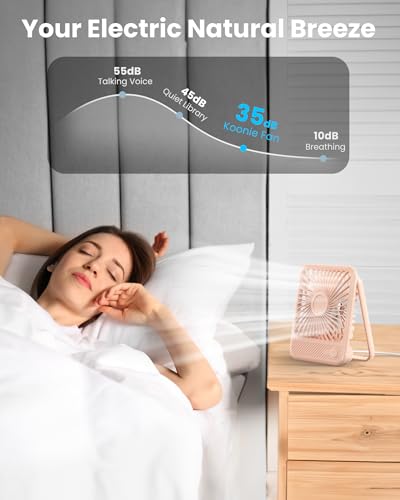 Image of Koonie USB Desk Fan, Strong Wind Ultra Quiet Small Mini Fan | 180 Tilt Folding & 3 Speeds Adjustable, USB-C Corded Powered Personal Fan for Office Desktop Bedroom, Pink, NO BATTERY