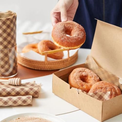 100Pcs Wax Paper Sheets for Food, Basket Liners Food Picnic Paper Sheets Greaseproof Deli Wrapping Sheets,BBQ paper,Coffee-colored checkered printing (5.9×5.9 in) - Image 4