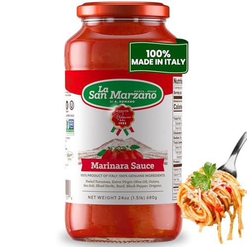 La San Marzano Marinara Sauce, 24 oz, Pasta Sauce Made in Italy, All Purpose Tomato Premium Quality, All Natural, Mediterranean Diet, Non GMO, Vegan, Gluten Free