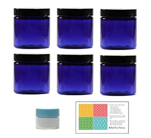 Cobalt Blue 2 Ounce PET Plastic Jars with Black Lids, and 1 Mini Jar, 6 Pack