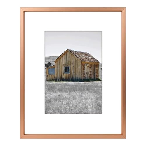 Golden State Art, 8x10 Rose Gold Picture Frame Display Photo 5x7 with Mat or 8 x 10 Without Mat for Wall Mounting, Classic Satin Aluminum Frames with Real Glass (Pack of 1)