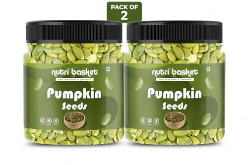 Image of NUTRIBASKET Premium Pumpkin Seeds | Raw Pepitas for Snacking, Baking & Cooking | Protein & Fiber Rich Healthy Seeds | Natural Superfood Snack | Reusable Jar Pack | Vegan & Gluten Free | 1 Kg x 2 Jar Pack