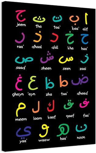 Colorful Arabic Alphabet Canvas Painting Wall Picture Kids Room Decor, Arabic Alphabet Wall Art Prints And Poster For Kids (Unframed,16X24 Inch) #TOP11