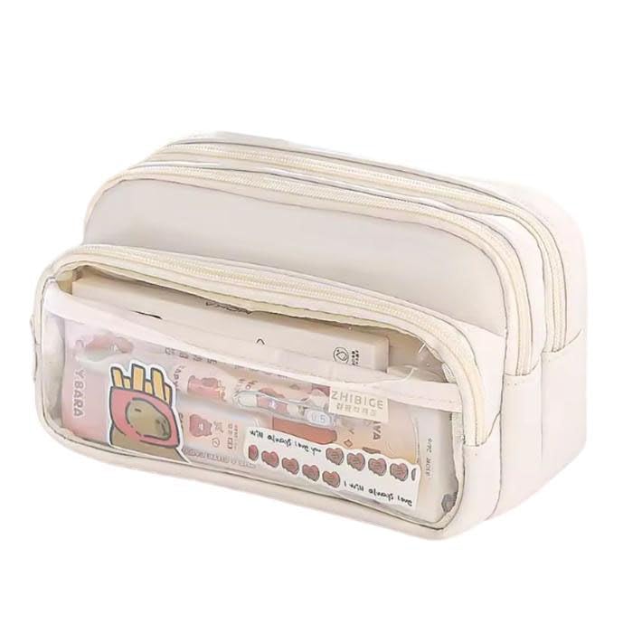 Large Pencil Case Big Capacity, Pencilcase School Aesthetic Bag, Purple Pencil Case, Aesthetic Pen Cases, Cheap Pencilcase with Zipper and 4 Compartments for Girls School College Office (White)