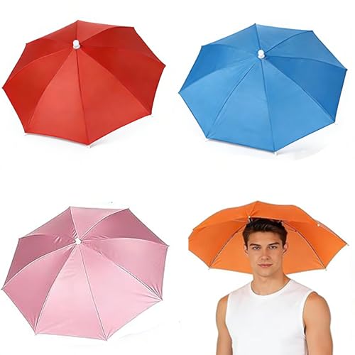 4 Pcs Umbrella Hat Wide 53cm Diameter Head Umbrella Adult For Fishing Lightweight Hands-Free Coverage With Side Protection Ideal For Rain & Sun Protection Fishing Outdoor Events Camping
