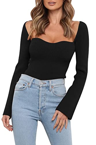 LILLUSORY Women's Sweetheart Neckline Sweater 2024 Spring Ribbed Knit Slim Fit Pullover Tops2