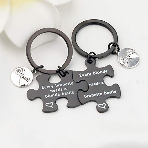 bobauna Every Blonde/Brunette Needs A Brunette/Blonde Bestie Pinky Promise Puzzle Keychain Set3