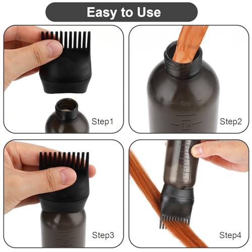 3 Pack Root Comb Applicator Bottle, 6 Ounce Hair Oil Applicator Bottle for Hair Dye Applicator Brush with Graduated Scale, Hairdressing Coloring Bottle Styling Tool (Black) - Image 5