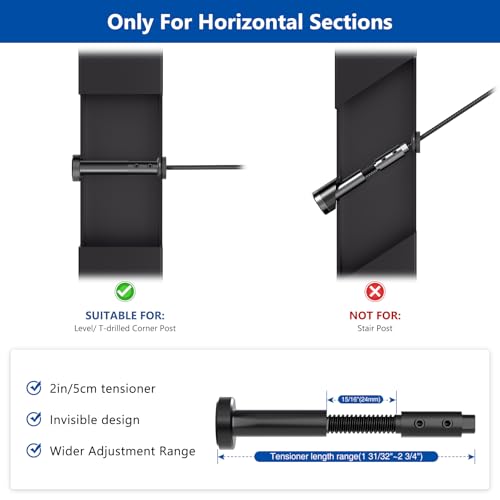 Image of 10 Pair Black Patent Swageless Invisible Cable Railing Kit, T316 Stainless Steel Reusable Tensioner & Terminals, Screw-Locking No Crimping for 2 inch x 2 inch Horizontal Metal Level Corner Post