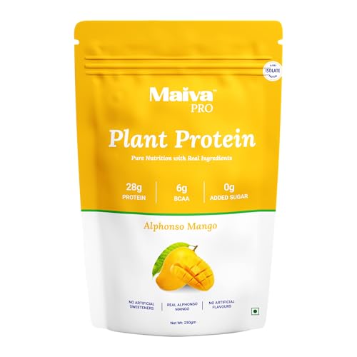 Image of Maiva Pro | Plant Protein Isolate - Alphonso Mango - 250gm | 28g Protein, 6g BCAA | All Essential Amino Acids | Gut Friendly, Easy to Digest | Vegan, Dairy Free, No Preservatives