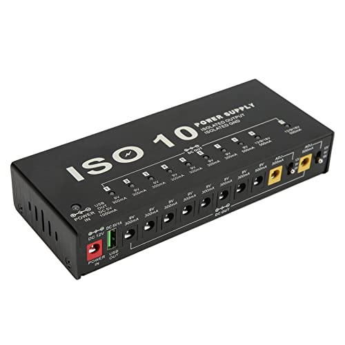 Guitar Supply, 10 Isolated Pedalboard Power Supply Small Effect Supply, Guitar Power Supply with 2 Adjustable Voltage for 9V 12V 18V Effect Pedals