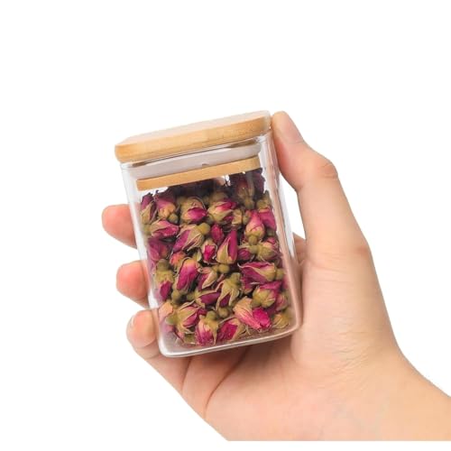 Image of Glass Food Storage Containers with Airtight Bamboo Lid, Coffee Storage Jars for Home Kitchen, Pantry Tea, Spices, Snack (SQUARE 230 ML JAR, SET OF 12)