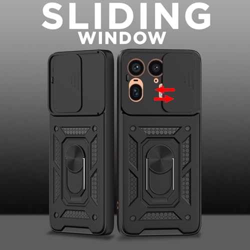 Image of Pikkme Back Cover for Motorola Moto Edge 50 Ultra 5G | D10 Tough Armor | 360 Protection Case | Sliding Camera Shield Cover & Ring Holder Stand Bumper Case (Black)