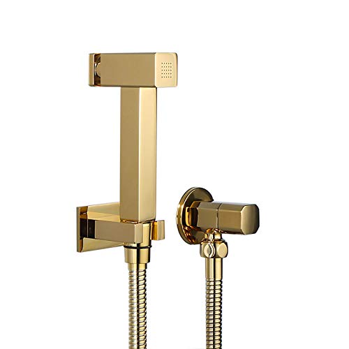 Pulverizador de bidé de mano de titanio dorado for inodoro, juego de rociador de pañales de tela de baño montado en la pared Kit de rociador de bidé de inodoro de agua fría individual de latón for hig