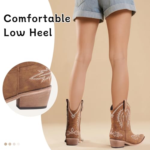 LingxiaUne Women’s Western Cowboy Boots – Embroidered Mid Heel Ankle Boots for Stylish & Versatile Wear3