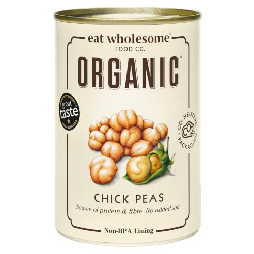 Eat Wholesome Pois Chiches Biologiques, 400g (Paquet De 12) - Dans L'eau, Pré-Cuit, Sans Sel Ajouté, 100% Naturel, Source De Protéines, Végétalien, Doublure Sans BPA