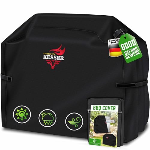KESSER® Grillabdeckung Wetterfest, Grill Abdeckhaube Gasgrill, Grillhaube Schutzhülle für Weber, Enders, Char Broil, 600D Oxford Gewebe, wasserdicht, UV-beständig, reißfest, 132x66x109cm, Schwarz 1