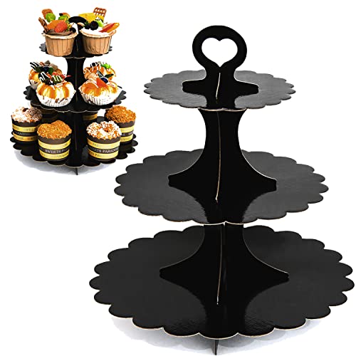 Humlindo 2 Pack 3 Tier Cupcake Stand Tower, Cupcake Tower, Black Cupcake Tier Stand, Cupcake Stand, Cup Cake Stand Cardboard Dessert Cupcake Stand Holder For Parties, Tiered Cupcake Stand (Black) #TOP27