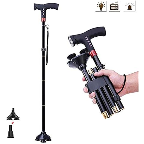 ZTGHS Multifunktionale Faltbare Gehstock Cane Mit LED-Licht Alarm, MP3 Radio Leichter Aluminiumlegierung Bewegliche Krücken Cover