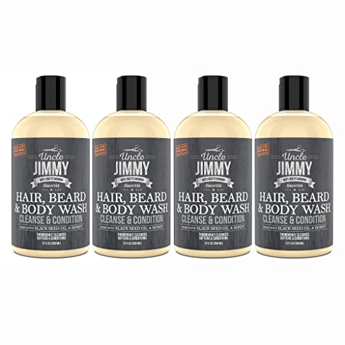 Uncle Jimmy Hair, Beard & Body Wash | Sulfate Free, Paraben Free, with Naturally Derived Clean Ingredients Leaving Skin Soft and Hydrating 12 Fl Oz Pack of 4