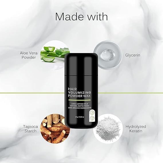 Hair Volumizing Powder Wax - 15g | 24 Hrs Strong Hold | Natural Matte Finish | 100% Organic Ingredients | Perfect Hair Styling Powder.