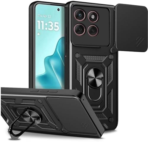 Image of SPAZY CASE Motorola G86 Power Back Cover | Heavy Duty Hybrid Case with 360 Degree Rotating Finger Ring Holder + Slider Shutter Camera Protection Case for Motorola G86 Power - Black