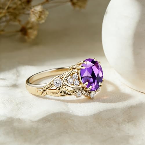 Image of Gemstone Vintage Rings for Women s925 Sterling Silver Round Cut 1.0 Carat Gemstone with Moissanite Promise Engagement Anniversary Ring for Her