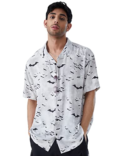 Image of The Souled Store| Official Batman: Go Hawai Mens and Boys Summer Shirts|Regular fit Graphic Printed| 100% Rayon White Color Summer Shirts Shirt for Men Casual Half Sleeves Regular Fit Printed Stylish