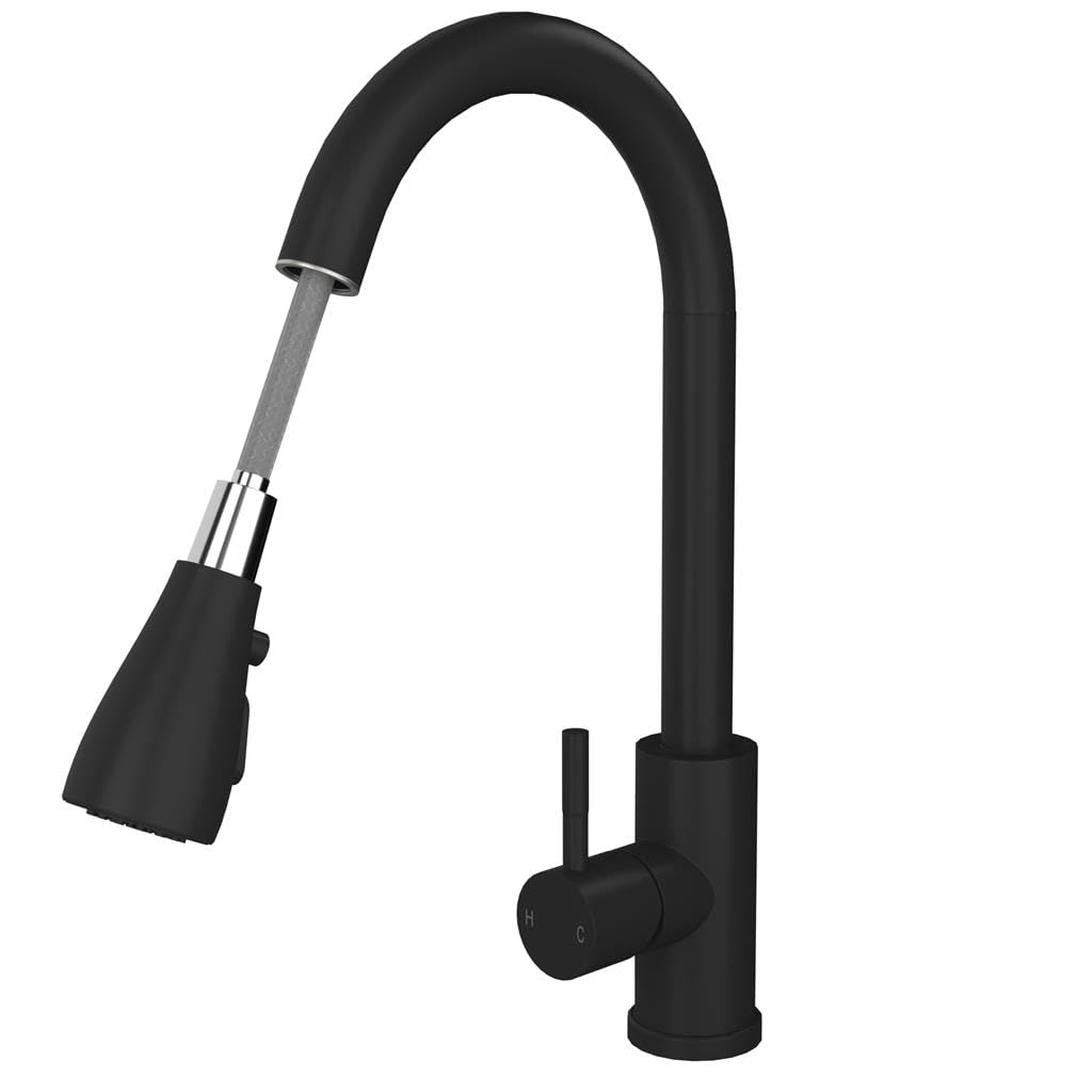 Liquida Black Kpo11mb Matt Single Lever With Pull Out Spray Kitchen Mixer Tap