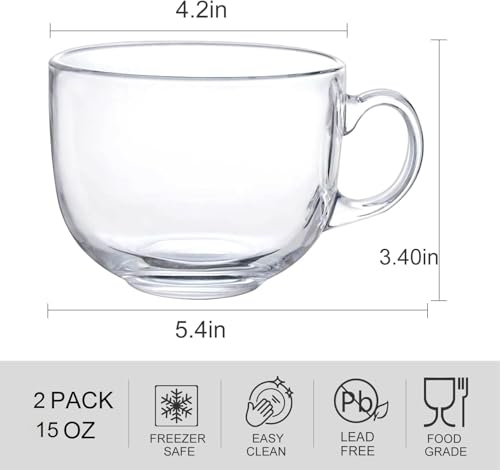 Image of Kamvy Large Coffee /Green Tea Mug, cappuccinos /Espresso, Soup Bowl Jumbo /Big Milk Glass Cup with Handle for Multi-Purpose Mug Set of 2 (Soup Cup)