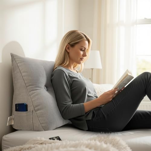 ZF YLYH Kissen Bett Rückenkissen Lesekissen für Bett Rückenlehne Kissen Rückenpolster Abnehmbar Bequemes Lendenkissen Sofa Rückenkissen Keilkissen mit Tasche(Gray,80 * 50 * 20cm)