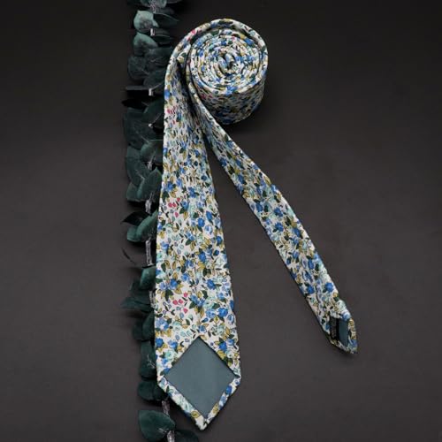 Image of Cotton Floral Ties for Men 2.76 inch Men's Skinny Tie Linen Flower Printed Neck Tie for Wedding Dating Party