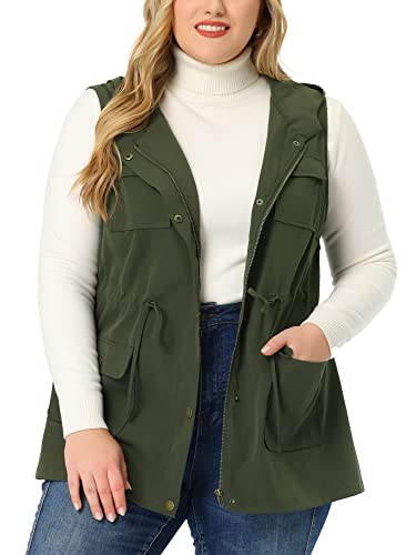 Agnes Orinda Women's Plus Size Utility Vest Sleeveless Anorak