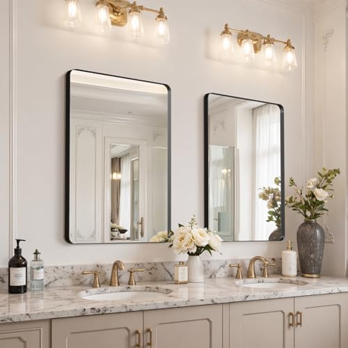 Image of 36 inchx24 inch Bathroom Vanity Mirror for Wall Aluminum Framed Farmhouse Rectangle | Anti-Rust, HD Reflection Anti-Desilvering, Distortion Free, Tempered and Shatter-Proof Wall Mounted Mirror, Black