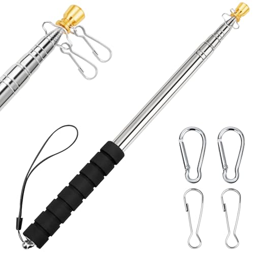 Telescopic Portable Handheld Flag Pole to Carry, 9.8Ft/3M Retractable Stainless Steel Hand Held Flag Pole for Carrying, Telescoping Tour Guide Flag Pole Hand Flagpoles for 3x5 4x6 flag with 4 Pcs Clip