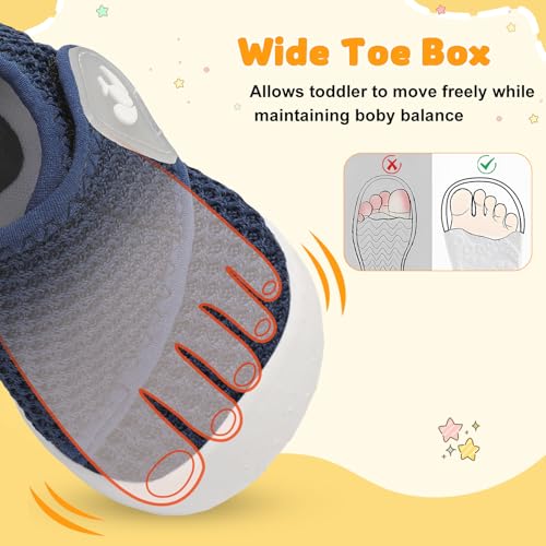 Image of FEETCITY Baby First Walking Shoes Wide Baby Shoes Infant Sneakers Newborn Crib Shoe Barefoot Lightweight Slip On Shoe